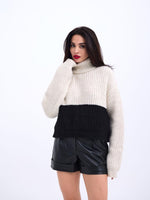 3904 STRICKWAREN TURTLER STREIFENPULLOVER-CREME-SCHWARZ