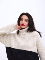 3904 STRICKWAREN TURTLER STREIFENPULLOVER-CREME-SCHWARZ
