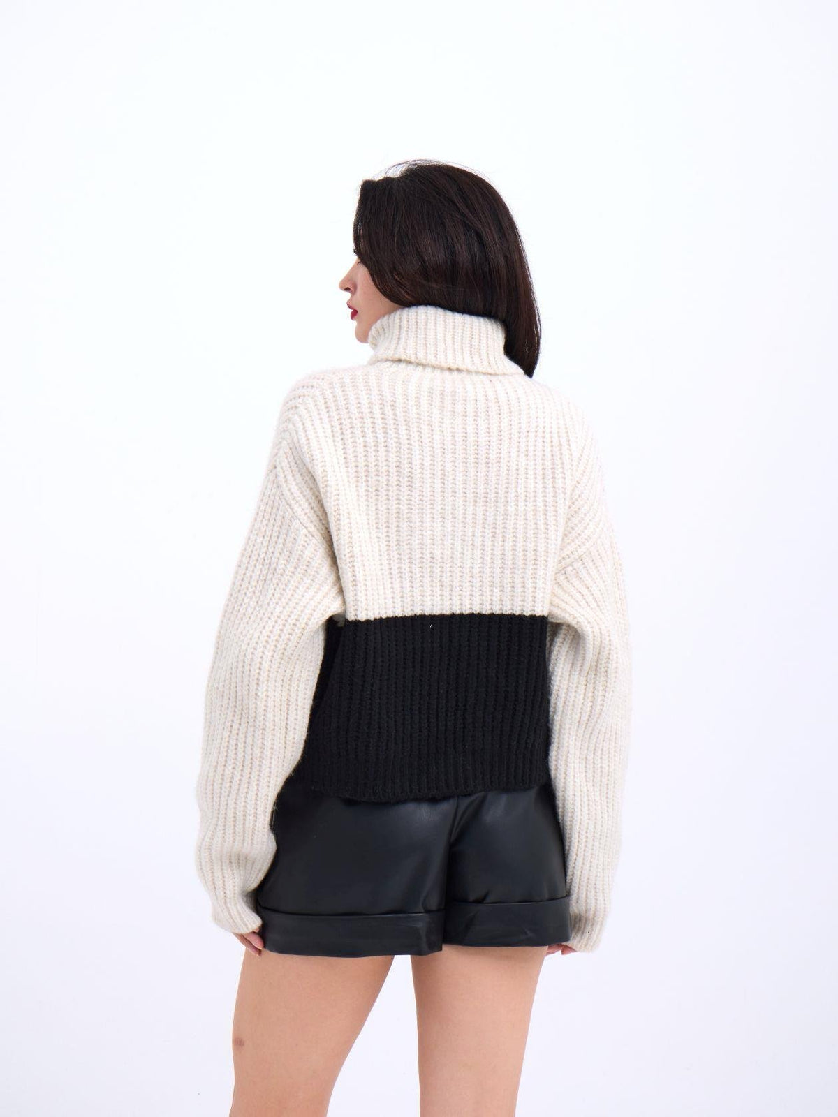 3904 STRICKWAREN TURTLER STREIFENPULLOVER-CREME-SCHWARZ