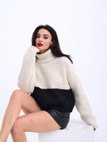 3904 STRICKWAREN TURTLER STREIFENPULLOVER-CREME-SCHWARZ