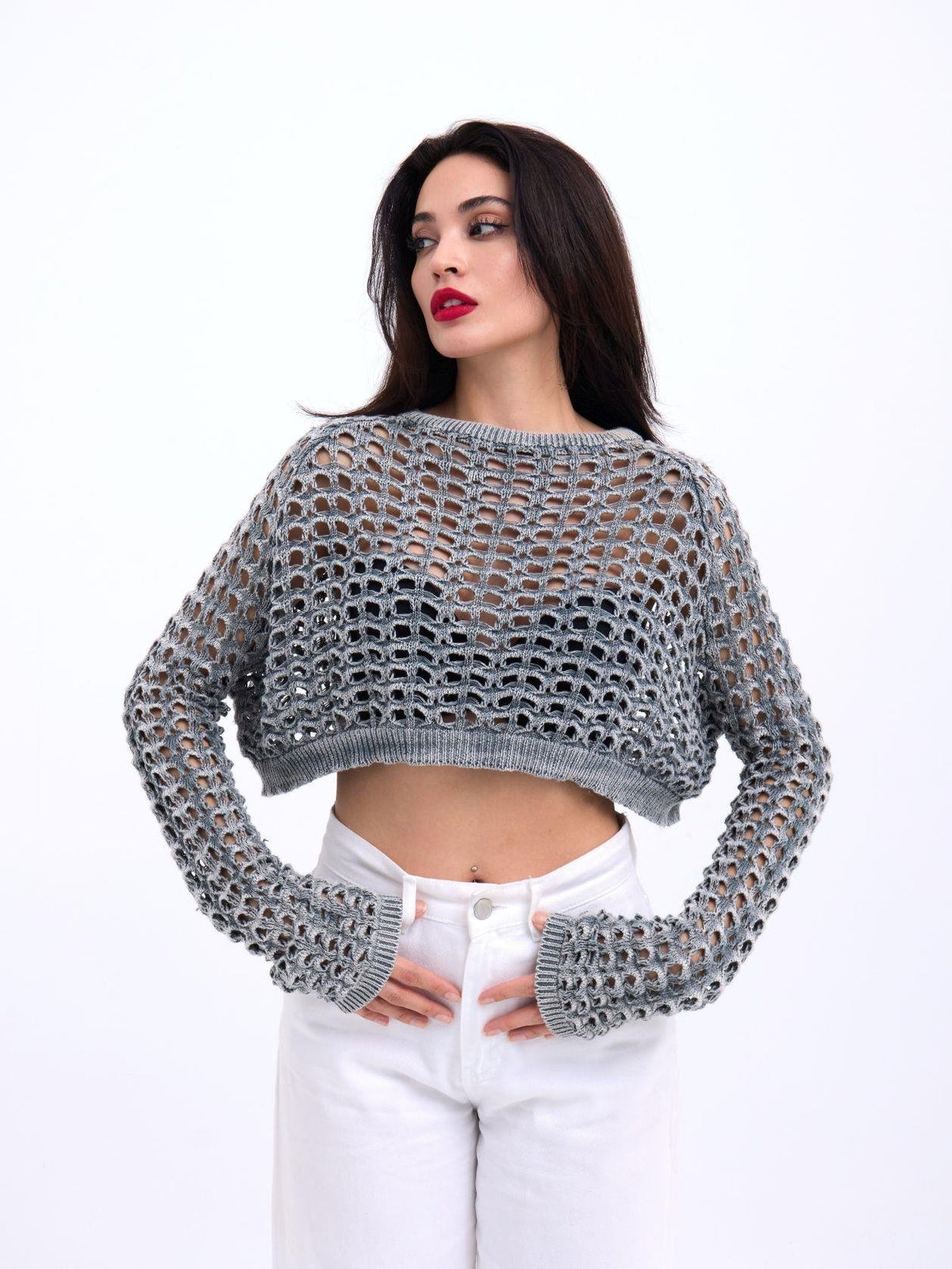 3958 STRICKNETZ-BOLERO-GRAU