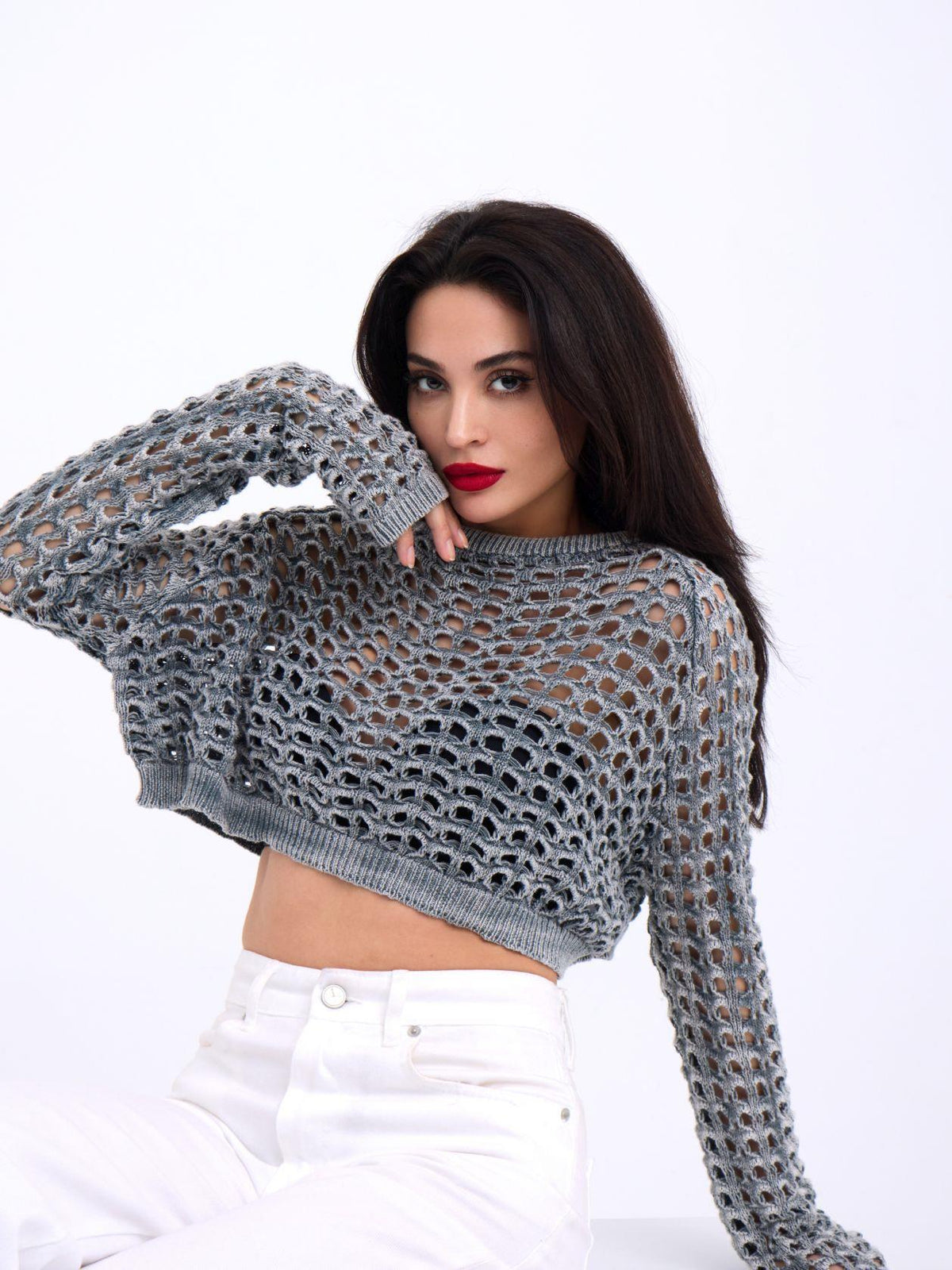 3958 STRICKNETZ-BOLERO-GRAU