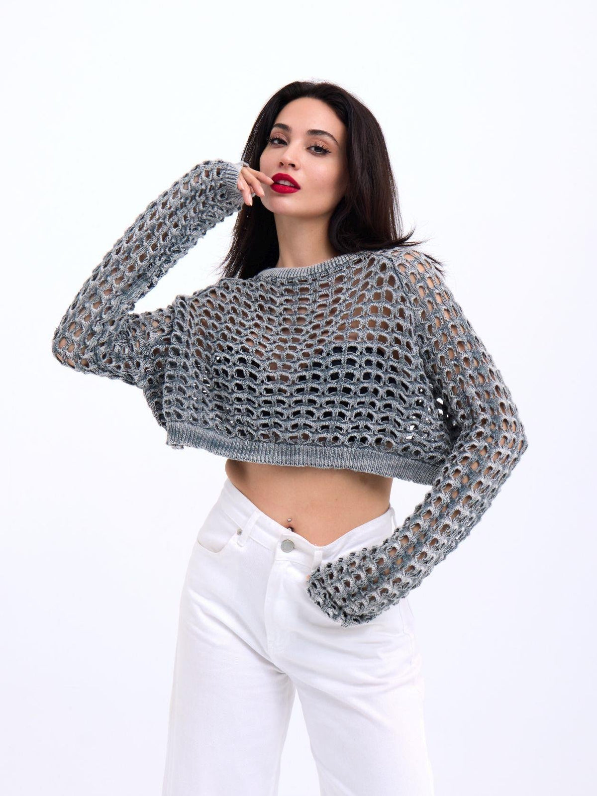 3958 STRICKNETZ-BOLERO-GRAU