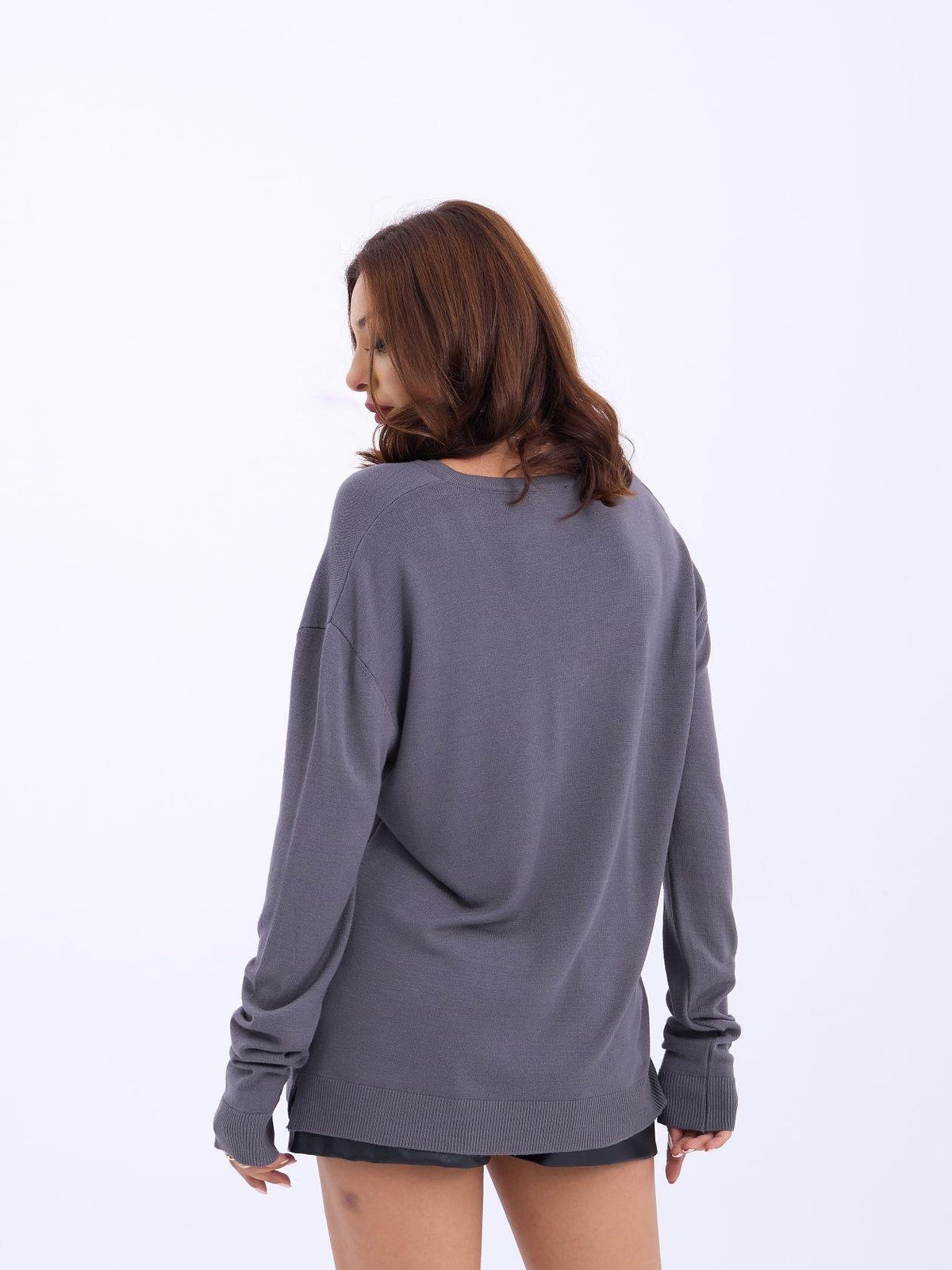 4202 STRICKWAREN V-AUSSCHNITT BASIC SALASH-ANTHRAZIT
