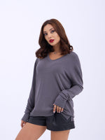 4202 STRICKWAREN V-AUSSCHNITT BASIC SALASH-ANTHRAZIT