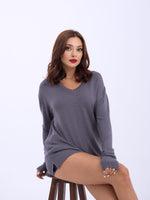 4202 STRICKWAREN V-AUSSCHNITT BASIC SALASH-ANTHRAZIT