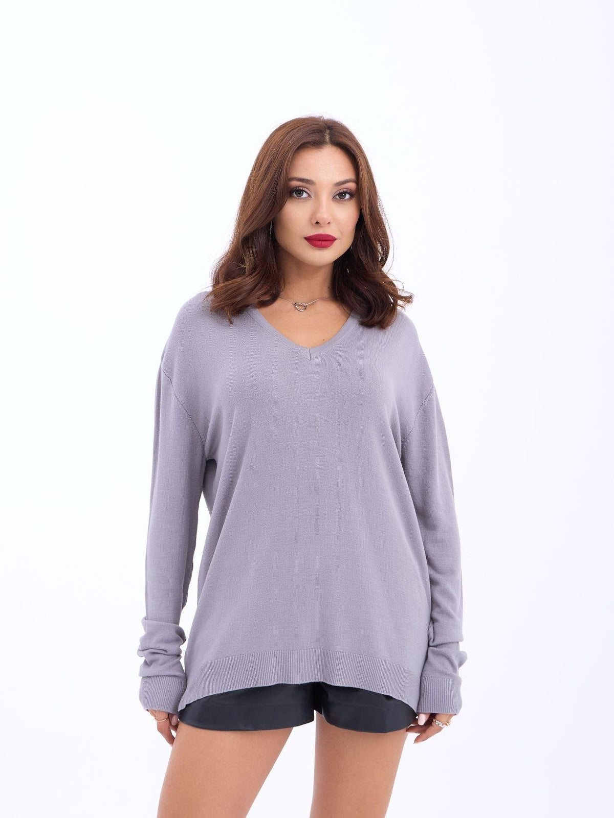 4202 STRICKWAREN V-AUSSCHNITT BASIC SALASH-GRAU