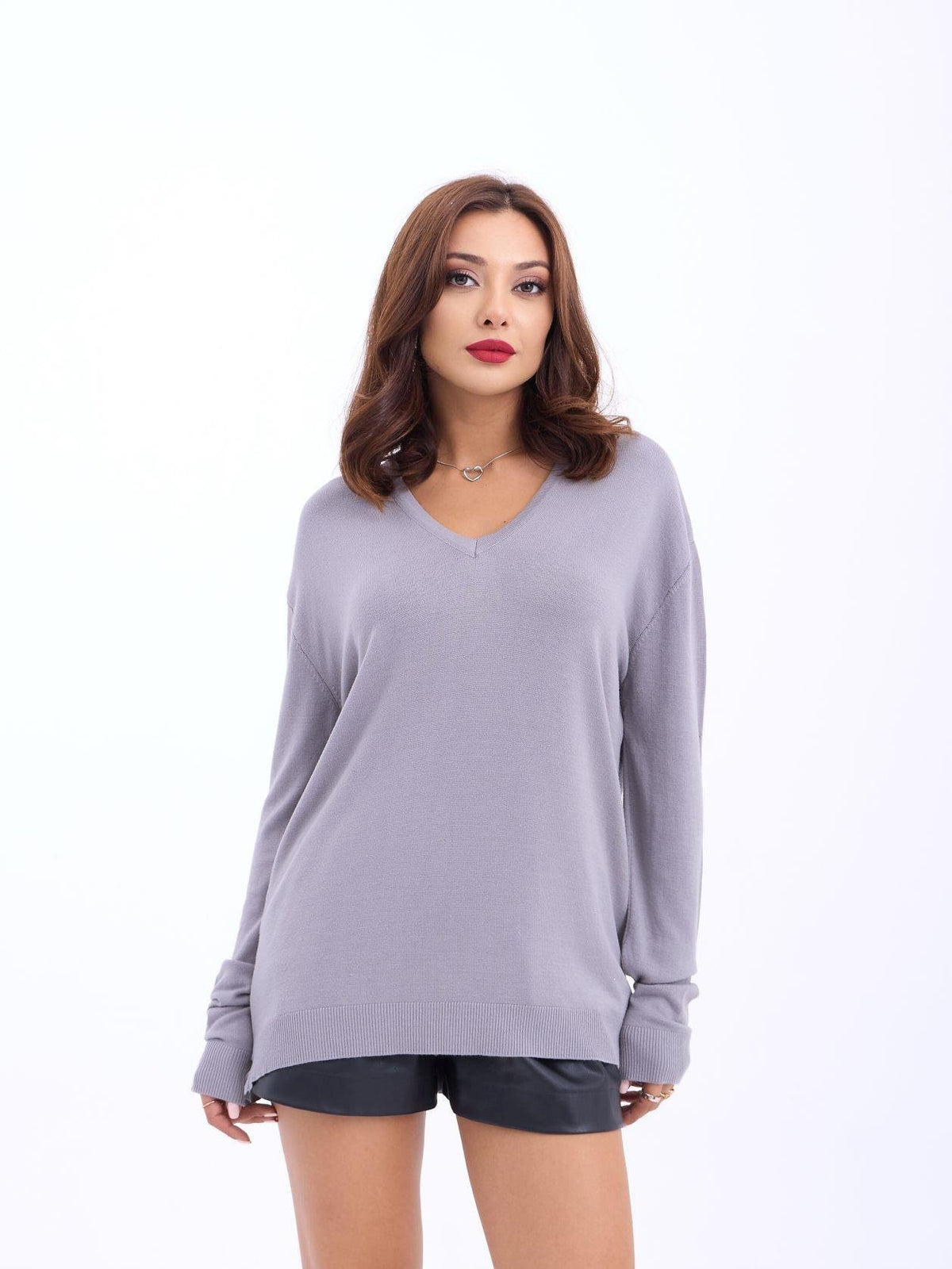 4202 STRICKWAREN V-AUSSCHNITT BASIC SALASH-GRAU
