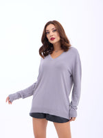 4202 STRICKWAREN V-AUSSCHNITT BASIC SALASH-GRAU