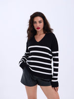 4203 STRICKWAREN V-AUSSCHNITT GESTREIFT BASIC SALASH-SCHWARZ-ECRU