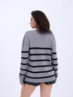 4203 STRICKWAREN V-AUSSCHNITT GESTREIFT BASIC SALASH-GRAU-SCHWARZ