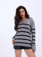 4203 STRICKWAREN V-AUSSCHNITT GESTREIFT BASIC SALASH-GRAU-SCHWARZ
