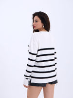 4203 STRICKWAREN V-AUSSCHNITT GESTREIFT BASIC SALASH-ECRU-SCHWARZ