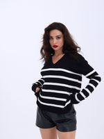 4203 STRICKWAREN V-AUSSCHNITT GESTREIFT BASIC SALASH-SCHWARZ-ECRU