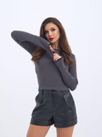 4204 STRICKWAREN BASIC KRAGEN GESTREIFT PULLOVER-ANTHRAZIT-SCHWARZ