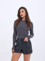 4204 STRICKWAREN BASIC KRAGEN GESTREIFT PULLOVER-ANTHRAZIT-SCHWARZ