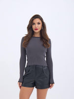 4204 STRICKWAREN BASIC KRAGEN GESTREIFT PULLOVER-ANTHRAZIT-SCHWARZ
