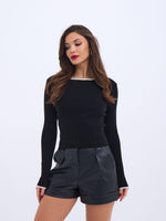 4204 STRICKWAREN BASIC KRAGEN GESTREIFT PULLOVER-SCHWARZ-ECRU