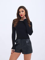 4204 STRICKWAREN BASIC KRAGEN GESTREIFT PULLOVER-SCHWARZ-ECRU
