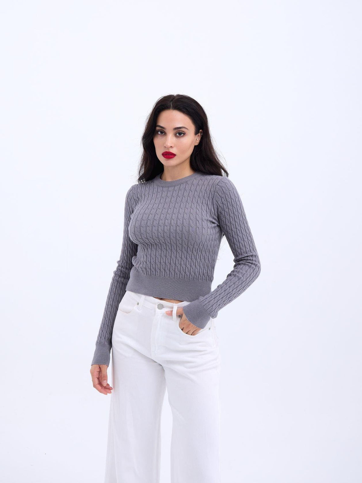 4211 STRICKWAREN HAARSTRICKPULLOVER-GRAU