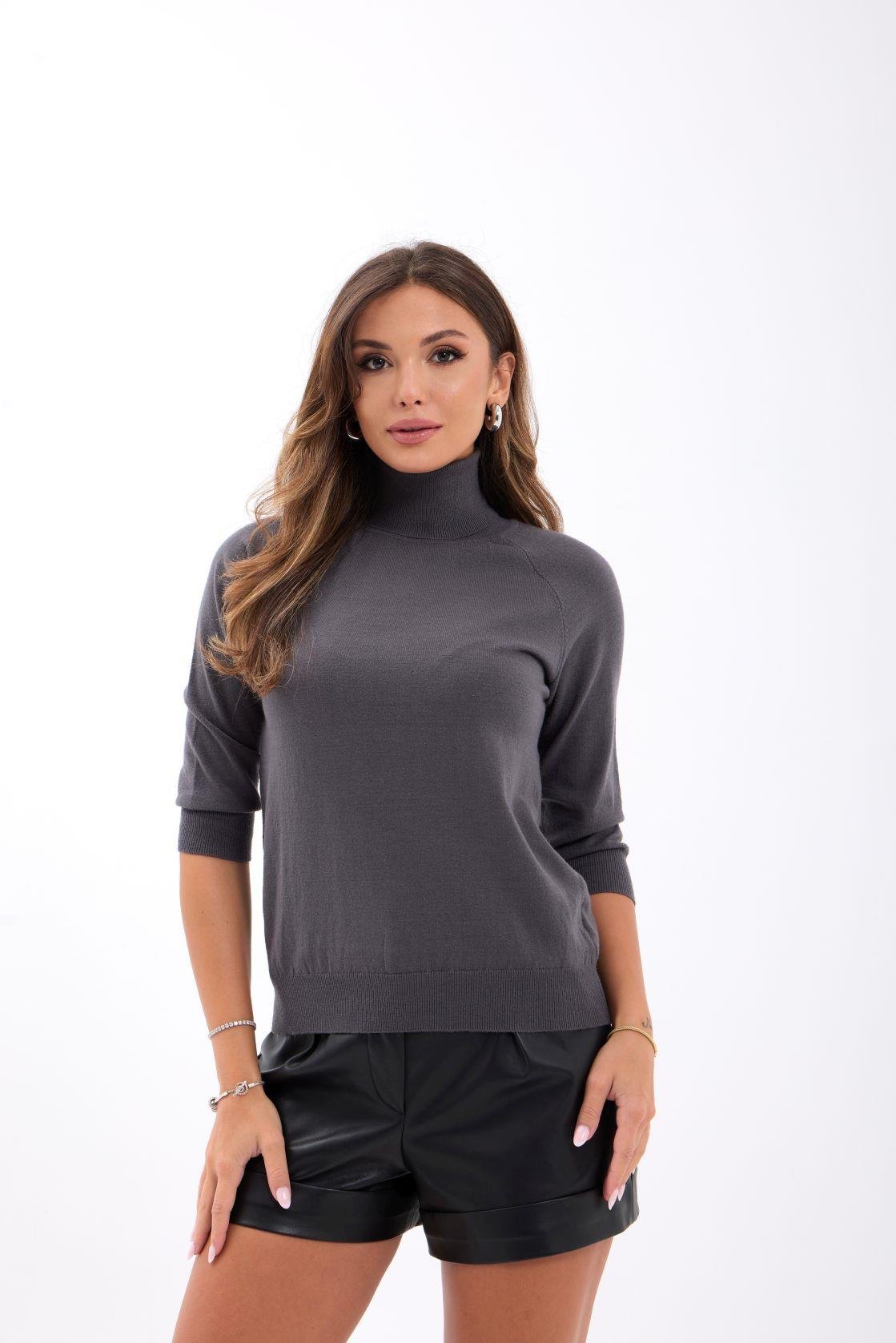 4212 STRICKWAREN ROLLKRAGENPULLOVER MIT SCHLECHTEN ÄRMELN - ANTHRAZIT