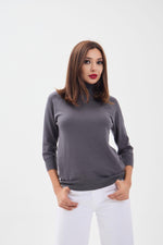 4212 STRICKWAREN ROLLKRAGENPULLOVER MIT SCHLECHTEN ÄRMELN - ANTHRAZIT