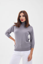 4212 STRICKWAREN ROLLKRAGENPULLOVER MIT SCHLECHTEN ÄRMELN - GRAU