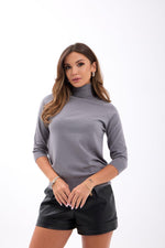 4212 STRICKWAREN ROLLKRAGENPULLOVER MIT SCHLECHTEN ÄRMELN - GRAU