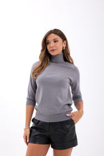 4212 STRICKWAREN ROLLKRAGENPULLOVER MIT SCHLECHTEN ÄRMELN - GRAU