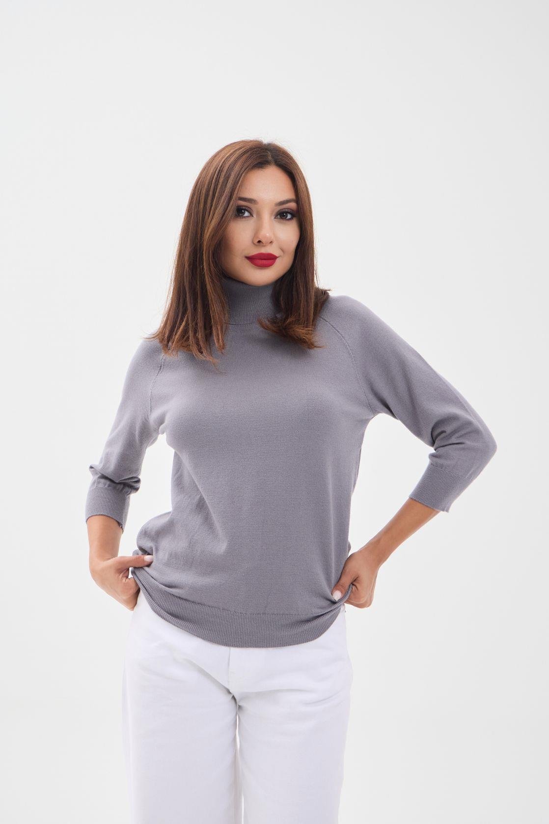 4212 STRICKWAREN ROLLKRAGENPULLOVER MIT SCHLECHTEN ÄRMELN - GRAU