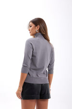 4212 STRICKWAREN ROLLKRAGENPULLOVER MIT SCHLECHTEN ÄRMELN - GRAU