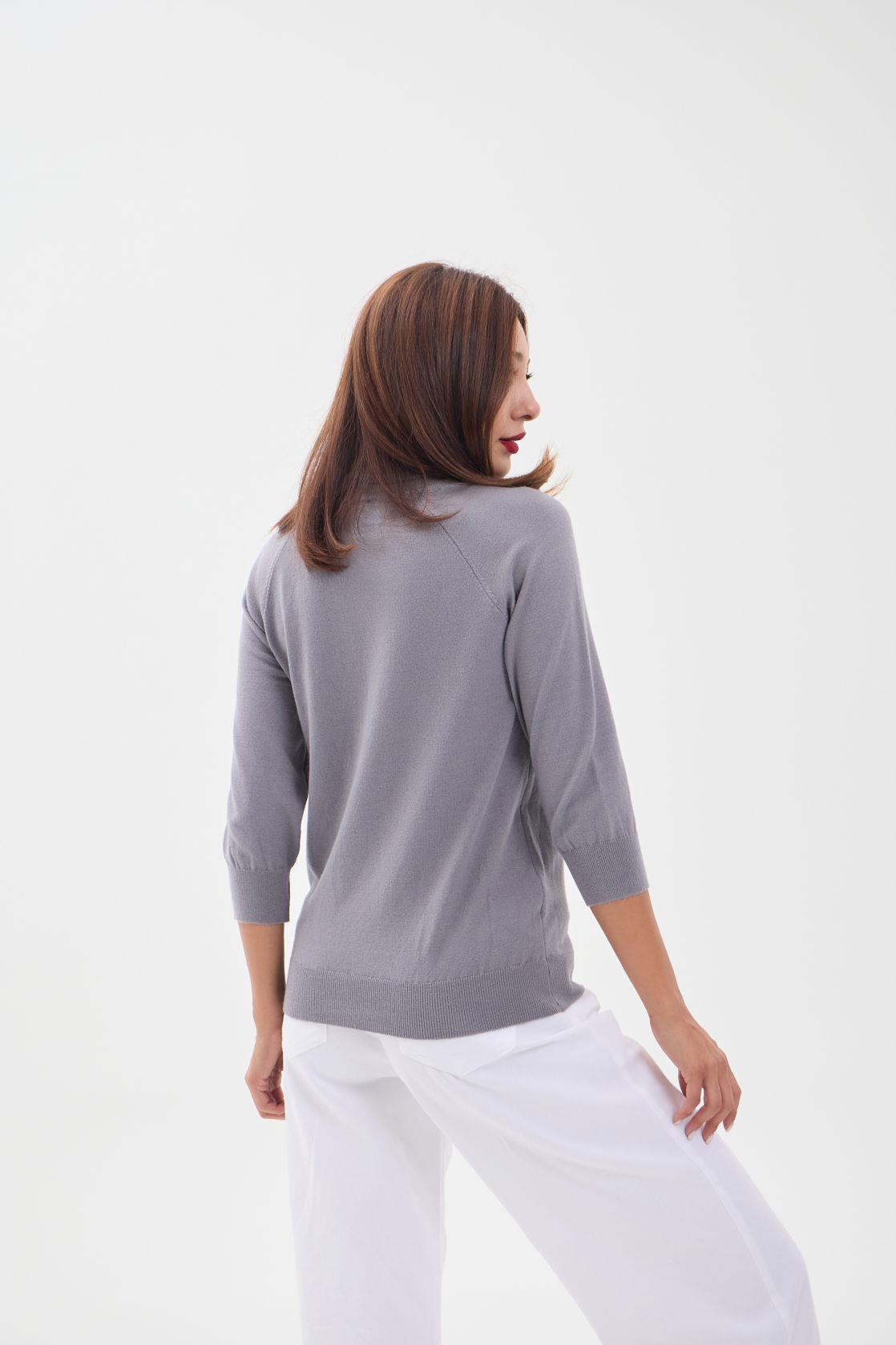 4212 STRICKWAREN ROLLKRAGENPULLOVER MIT SCHLECHTEN ÄRMELN - GRAU