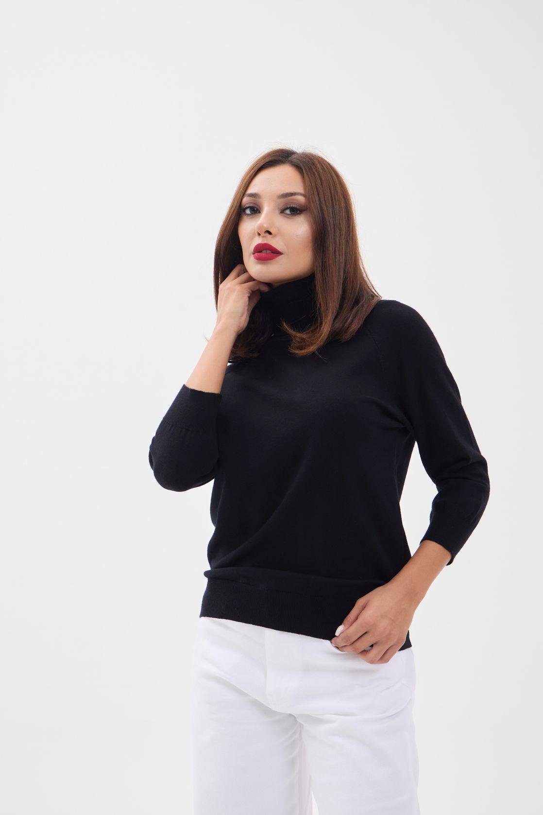 4212 STRICKWAREN SCHLECHTE ÄRMEL FISHBEARER PULLOVER-SCHWARZ