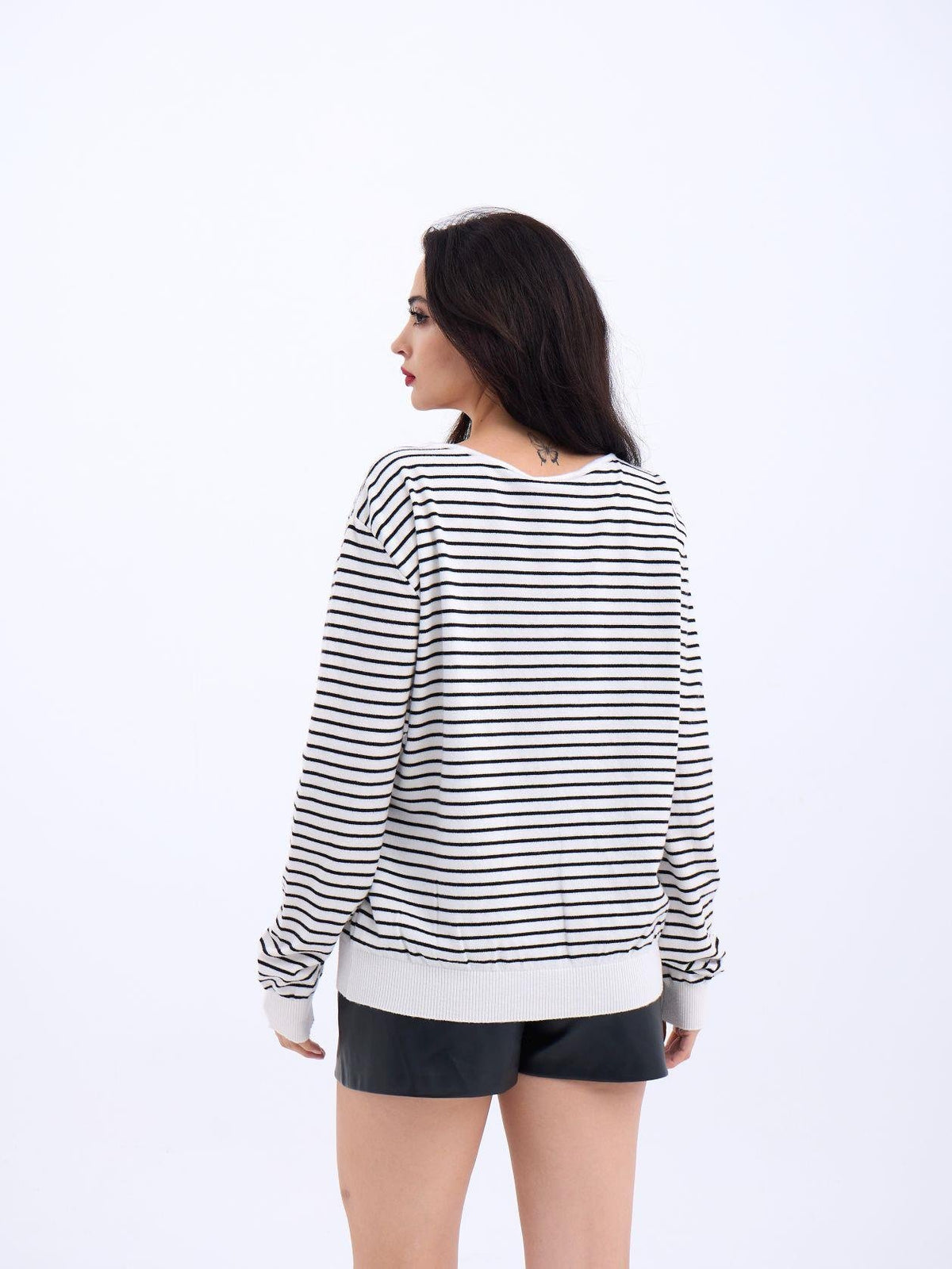 4215 STRICKWAREN GESTREIFTES SLASK-PULLOVER-ECRU-SCHWARZ