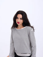 4215 STRICKWAREN GESTREIFTES SLASK-PULLOVER-ECRU-SCHWARZ