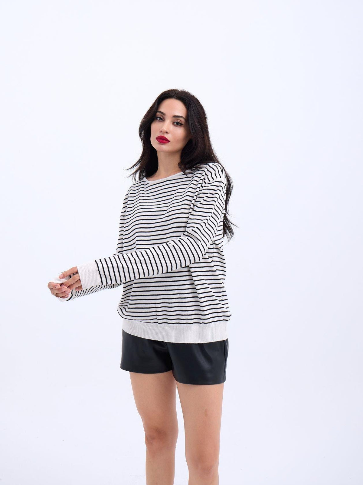 4215 STRICKWAREN GESTREIFTES SLASK-PULLOVER-ECRU-SCHWARZ