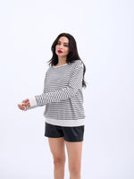 4215 STRICKWAREN GESTREIFTES SLASK-PULLOVER-ECRU-SCHWARZ