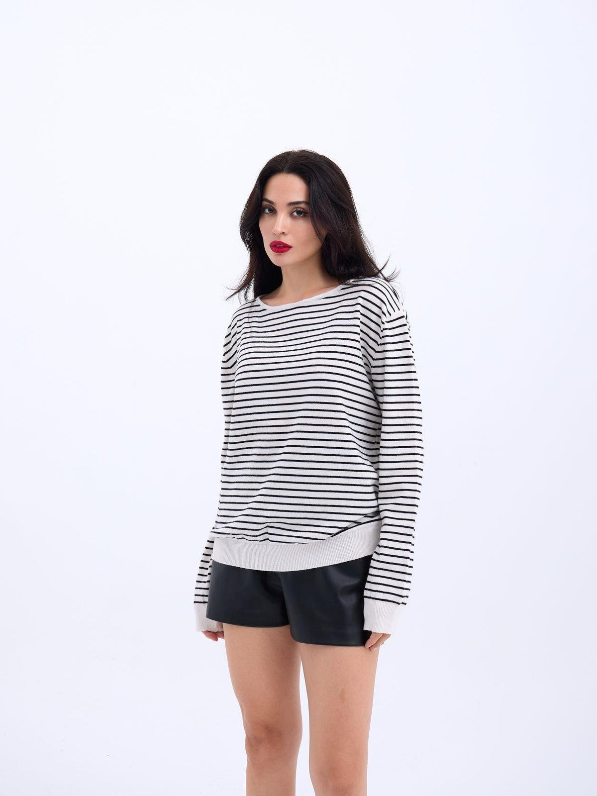 4215 STRICKWAREN GESTREIFTES SLASK-PULLOVER-ECRU-SCHWARZ