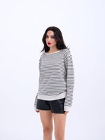 4215 STRICKWAREN GESTREIFTES SLASK-PULLOVER-ECRU-SCHWARZ
