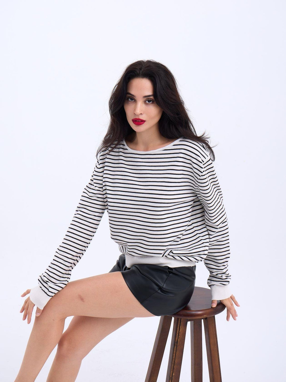 4215 STRICKWAREN GESTREIFTES SLASK-PULLOVER-ECRU-SCHWARZ