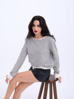 4215 STRICKWAREN GESTREIFTES SLASK-PULLOVER-ECRU-SCHWARZ