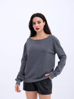 4215 STRICKWAREN GESTREIFTES LOCKERES PULLOVER-GRAU-SCHWARZ