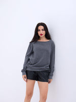 4215 STRICKWAREN GESTREIFTES LOCKERES PULLOVER-GRAU-SCHWARZ