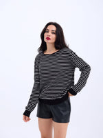 4215 STRICKWAREN GESTREIFTES SLASK-PULLOVER-SCHWARZ-ECRU