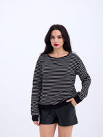 4215 STRICKWAREN GESTREIFTES SLASK-PULLOVER-SCHWARZ-ECRU