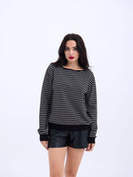 4215 STRICKWAREN GESTREIFTES SLASK-PULLOVER-SCHWARZ-ECRU