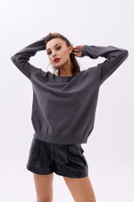 4216 STRICKWAREN EINFACHER SLASK-PULLOVER-ANTHRAZIT
