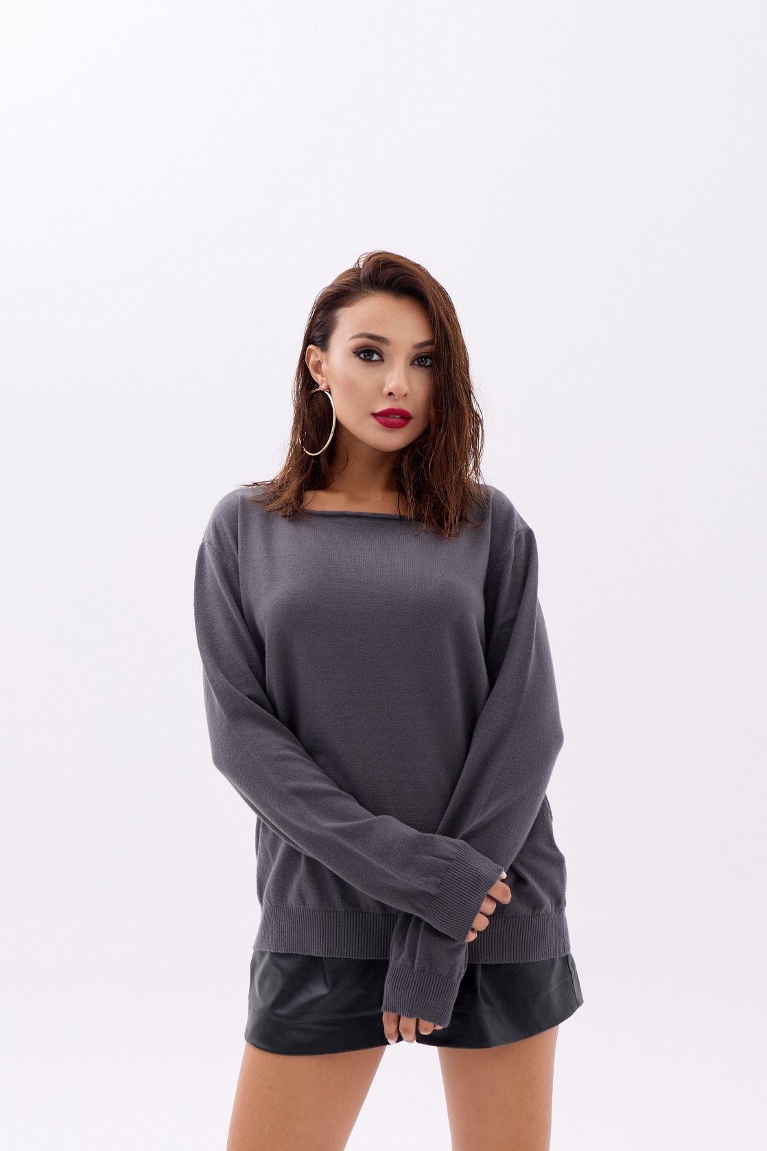4216 STRICKWAREN EINFACHER SLASK-PULLOVER-ANTHRAZIT