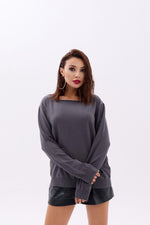 4216 STRICKWAREN EINFACHER SLASK-PULLOVER-ANTHRAZIT