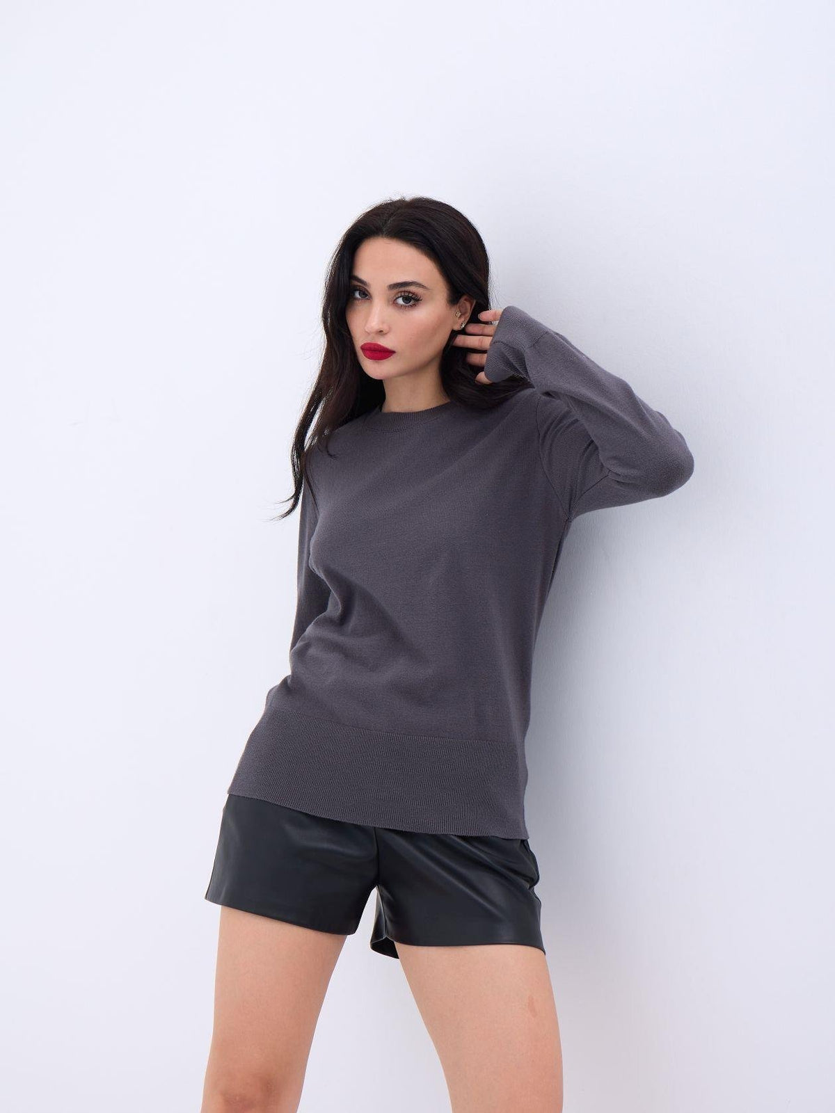 4217 STRICKWAREN BASIC PULLOVER-ANTHRAZIT